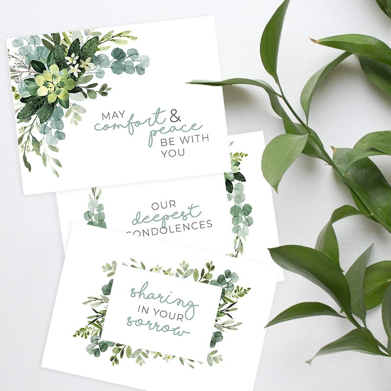 Canopy Street Lush Greenery Sympathy Cards / 24 Thinking Of You Cards With White Envelopes / 6 Modern Designs / 4 5/8" x 6 1/4" Greenery Floral Leaves Condolences Greeting Cards - Image 4